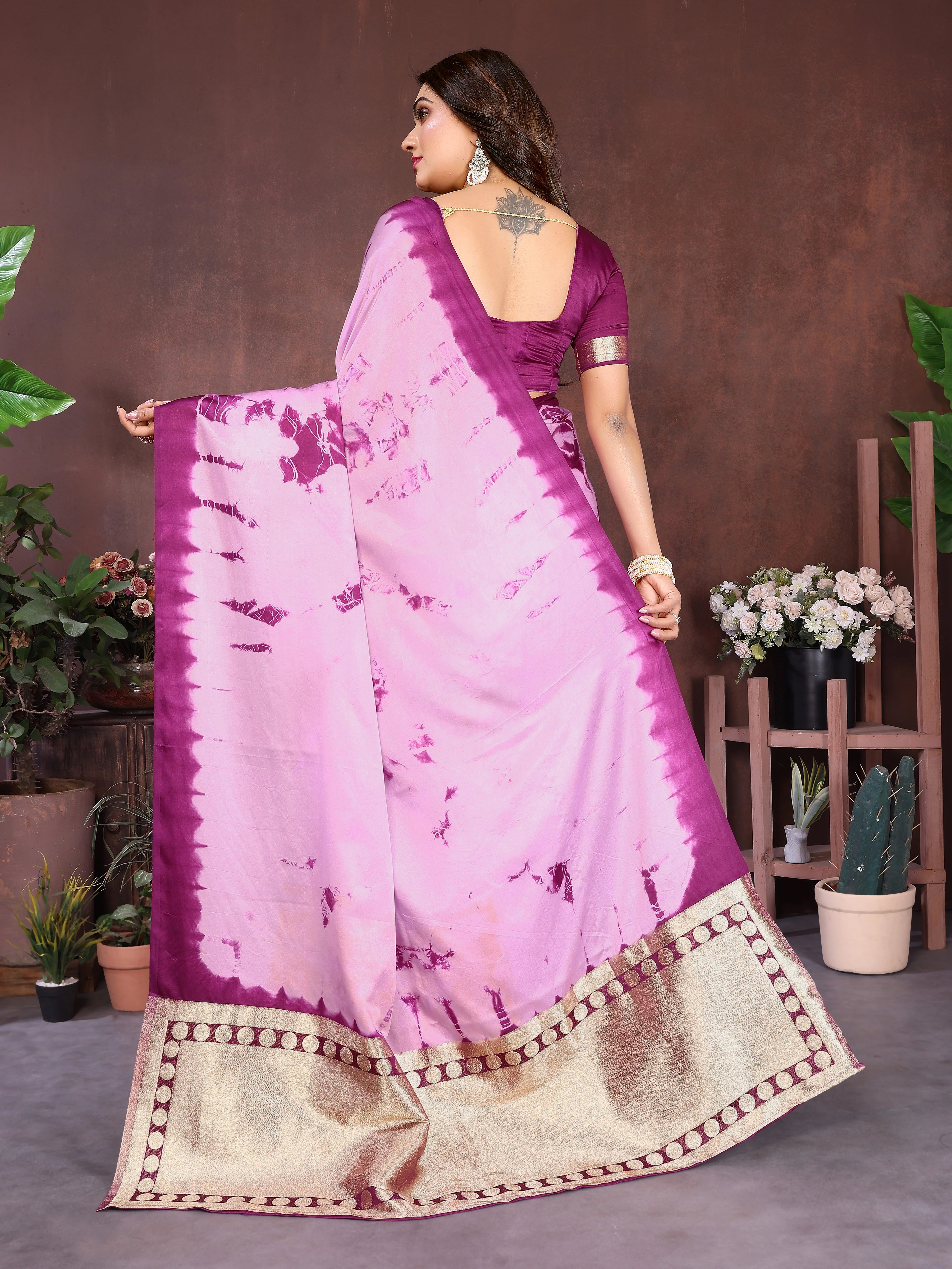 Lavender Sibori Work Soft Satin Silk Saree